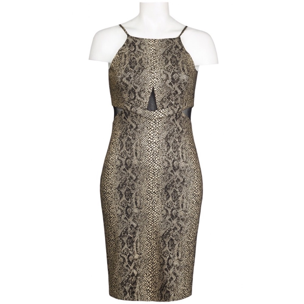 Bebe Mesh Animal Foil Print Bodycon Dress